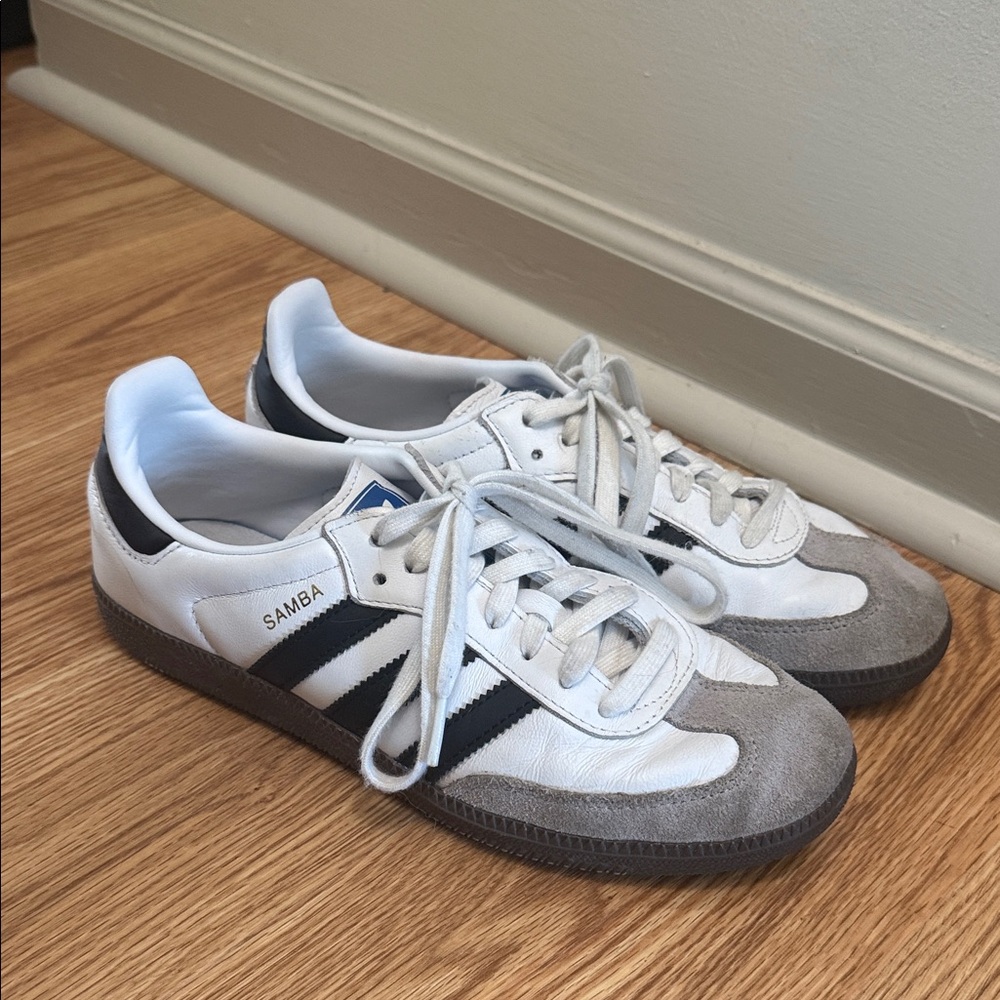 adidas Samba Sneakers in White, Black & Gray Suede